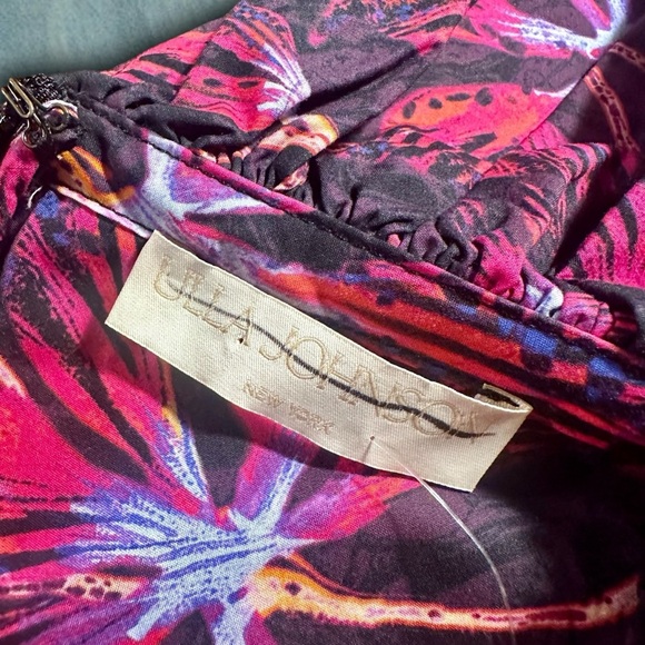 NWOT Ulla Johnson ‘Caprice’ Black & Pink Floral-Print Cotton Midi Dress Size 8 - Picture 4 of 16